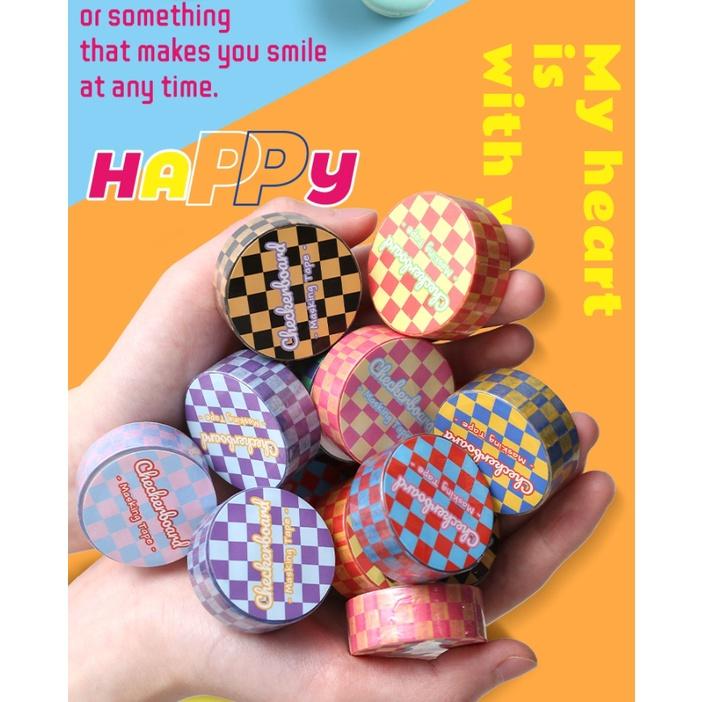 台灣現貨 撞色棋盤和紙膠帶 格紋手作創意貼紙 手帳素材 手帳貼紙 棋盤紙膠帶 紙膠帶 格紋貼紙 撞色貼紙 四入一組 手帳-細節圖4