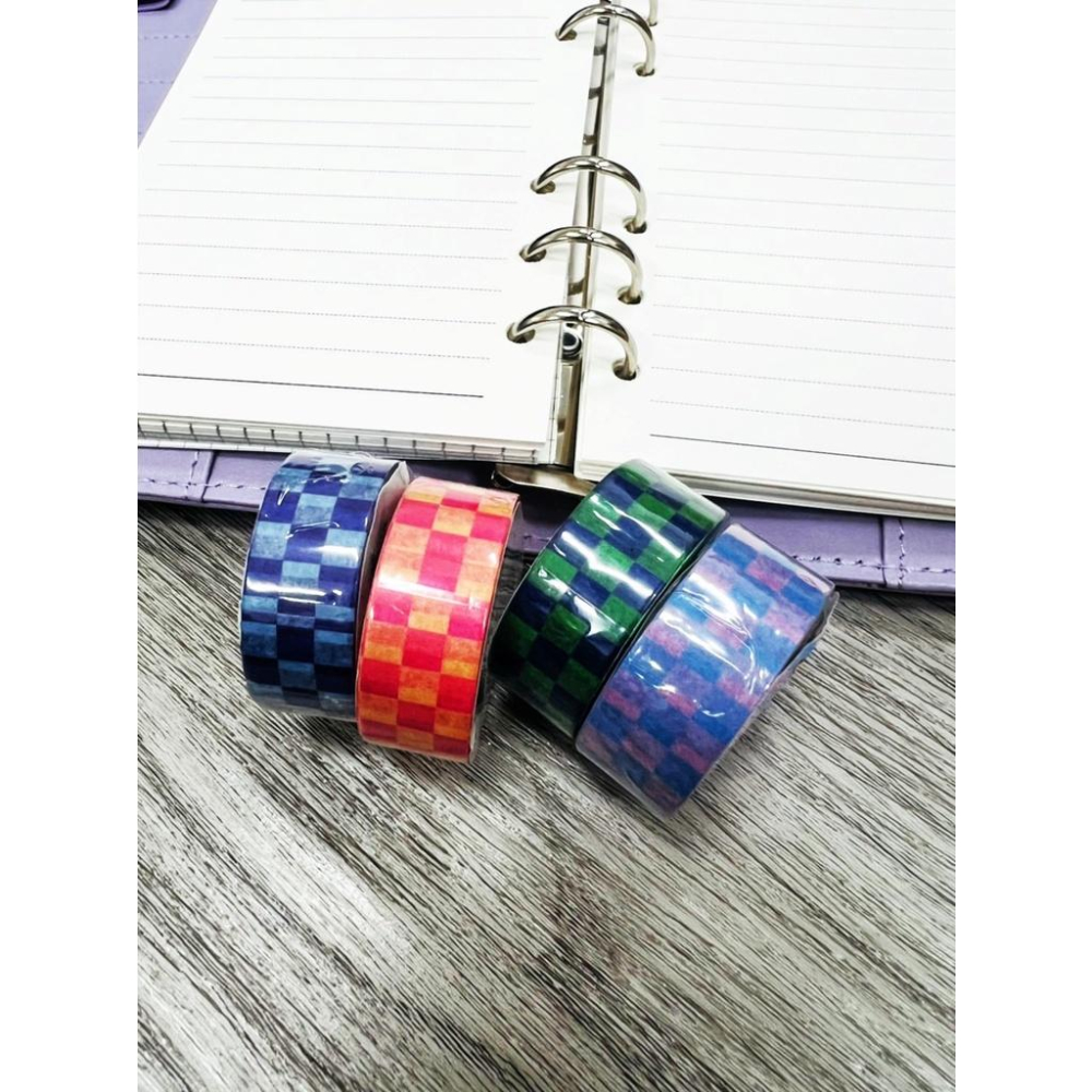 台灣現貨 撞色棋盤和紙膠帶 格紋手作創意貼紙 手帳素材 手帳貼紙 棋盤紙膠帶 紙膠帶 格紋貼紙 撞色貼紙 四入一組 手帳-細節圖8