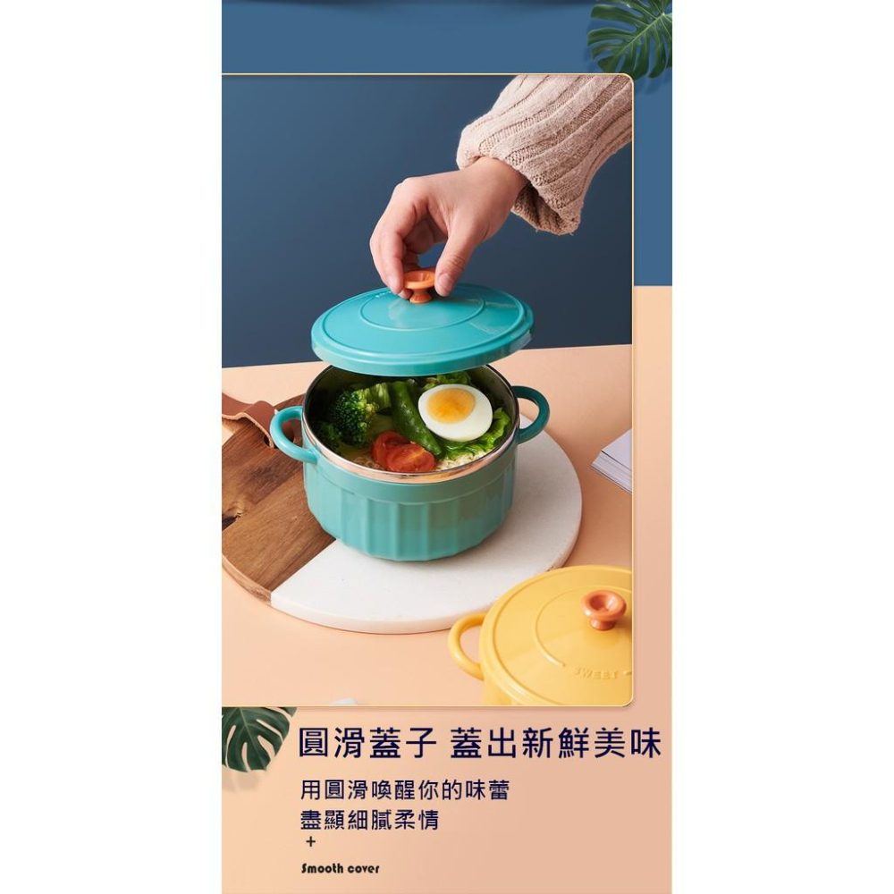 台灣現貨 日式雙耳不銹鋼防燙泡麵碗  馬卡龍泡麵碗 不鏽鋼泡麵碗 宿舍碗 泡麵碗 雙層隔熱泡麵碗 防燙碗 碗 贈送湯匙-細節圖2