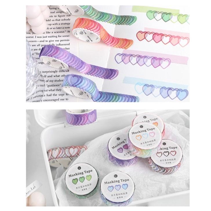 台灣現貨 愛心接龍手帳貼紙 漸層愛心接龍 愛心紙膠帶 連續愛心膠帶 手帳素材 手帳貼紙 紙膠帶 手帳貼紙 一卷100枚-細節圖3