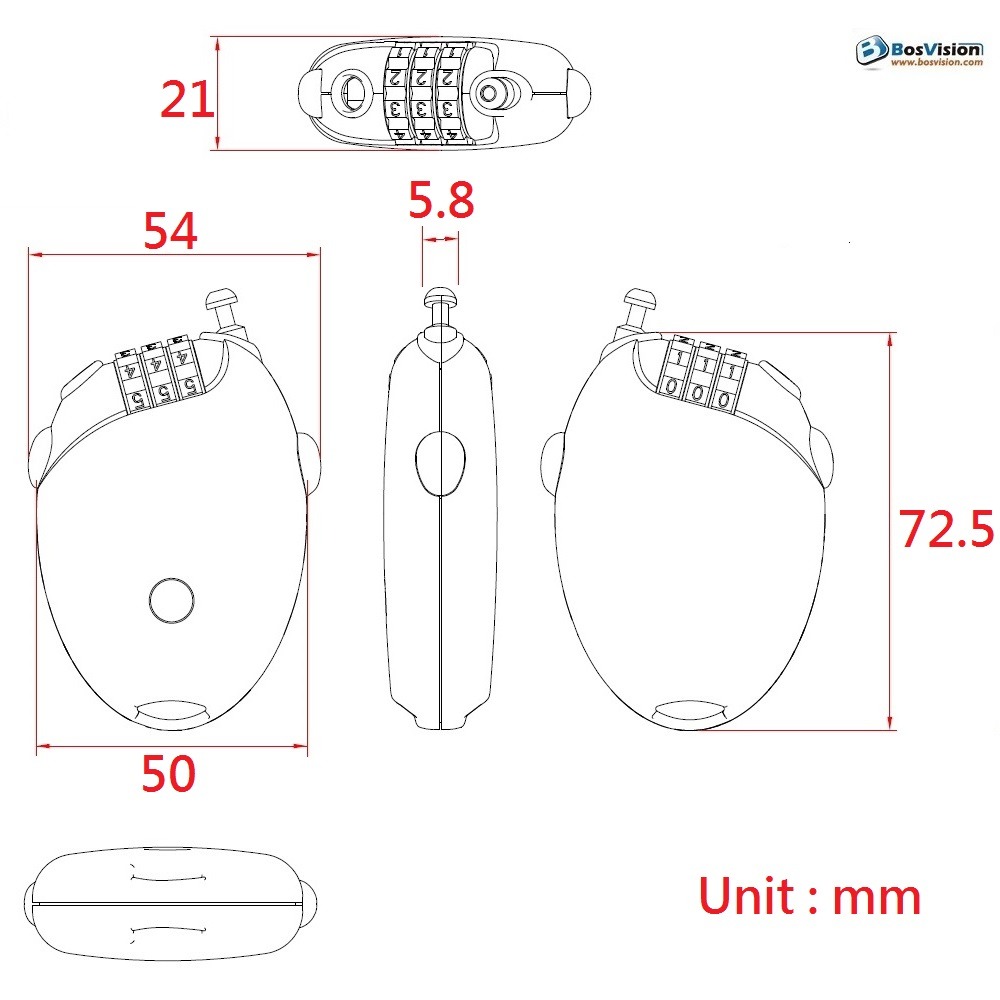 【BOSVISION 博士威】 3字輪伸縮式鋼索密碼鎖+73公分鋼索 (8981S) 自行車鎖-細節圖2