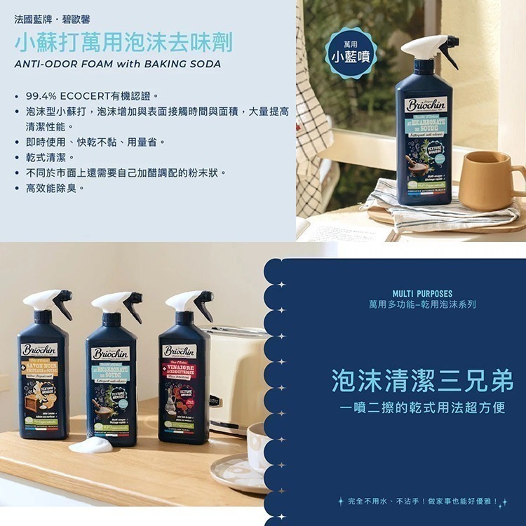 Jacques Briochin 藍牌碧歐馨 小蘇打萬用泡沫去味清潔劑 750ml 單入/多入可選－WBK SHOP-細節圖2