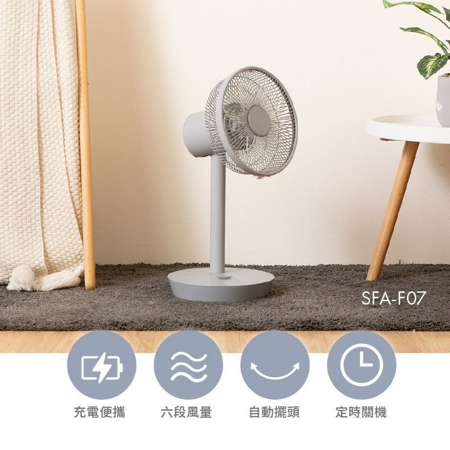 sOlac SFT-F07 DC無線可充電行動風扇 七片扇 六段風量 隨附遙控器-細節圖2