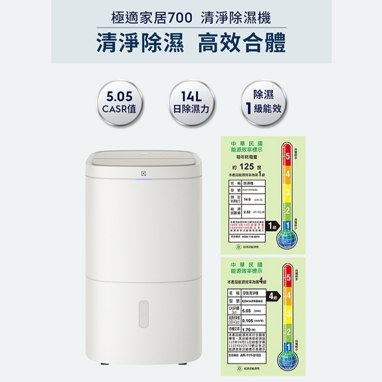 Electrolux 伊萊克斯 EDH14TRBW2 極適家居700清淨除濕機 14L/日除濕力-細節圖9