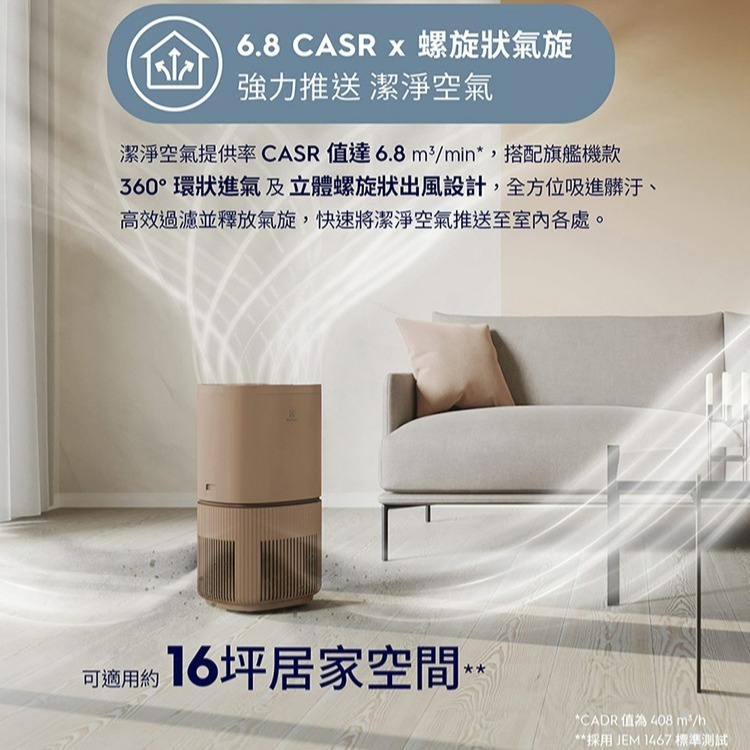 Electrolux 伊萊克斯 EP53-48WBA 極適家居500 UV抗敏空氣清淨機 奶茶棕-細節圖2