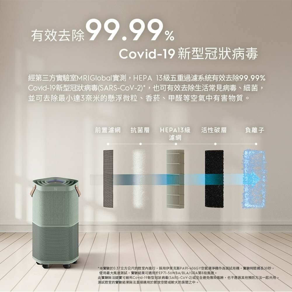 Electrolux 伊萊克斯 EP71-56GRA 空氣清淨機 Pure A9.2 高效能抗菌 海洋綠 適用22坪-細節圖4