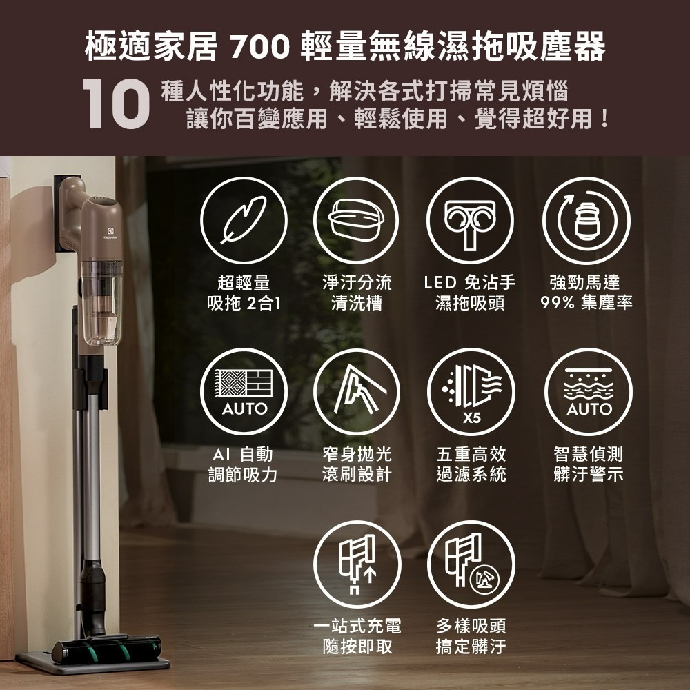 Electrolux 伊萊克斯 EFP71523 輕量無線濕拖吸塵器 極適家居700-細節圖3