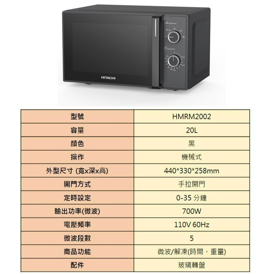 【送矽膠隔熱組】HITACHI日立 HMRM2002  20L機械旋鈕式微波爐-細節圖4