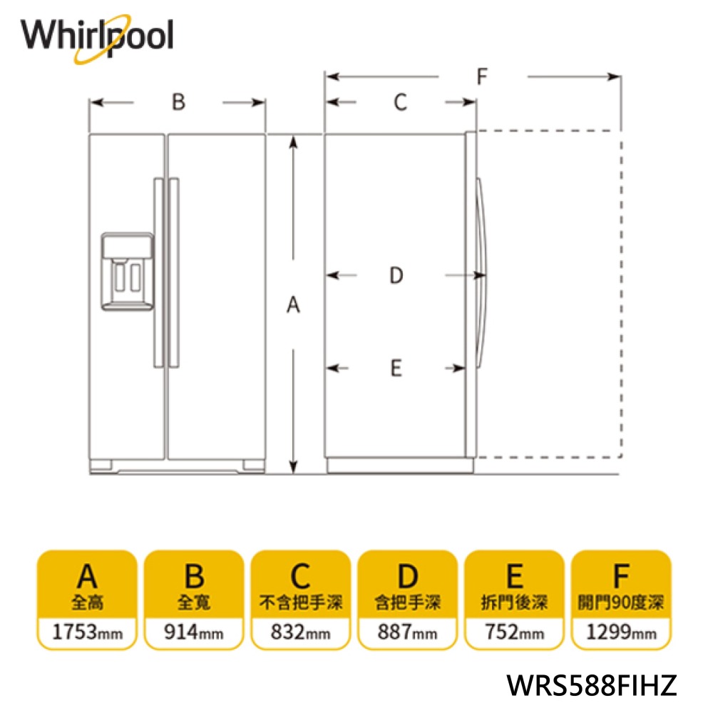 Whirlpool 惠而浦 WRS588FIHZ 對開冰箱 840L 抗指紋不鏽鋼 門上節能觸控面版-細節圖3
