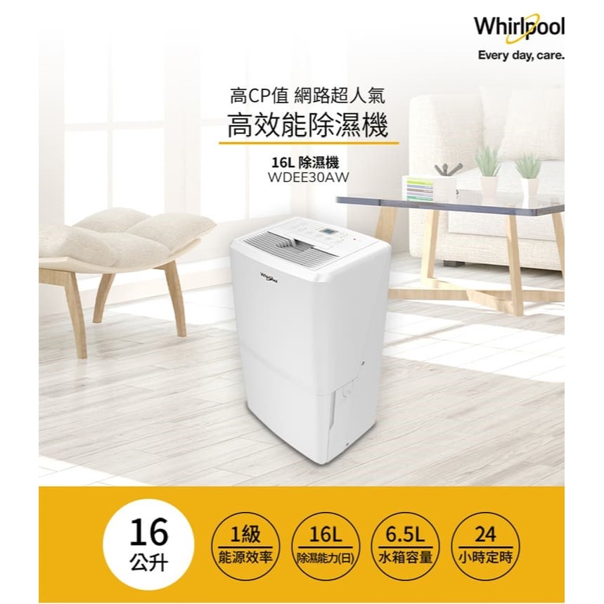 Whirlpool 惠而浦 WDEE30AW 除濕機 16公升 一級能效 節能-細節圖2