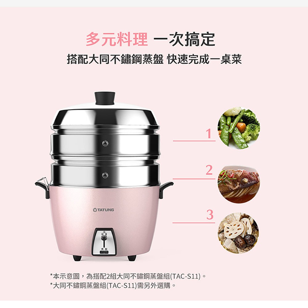 TATUNG 大同 TAC-10L-MCP 10人份電鍋 簡配款 櫻花粉 不鏽鋼配件-細節圖4