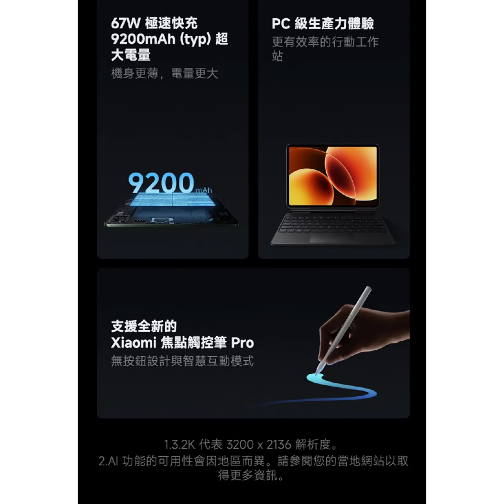 小米平板Pad 8 Pro 12GB+512GB黑色，原廠鍵盤，全新未拆封，苗栗縣竹南鎮，3.2K螢幕144Hz超大電量-細節圖3