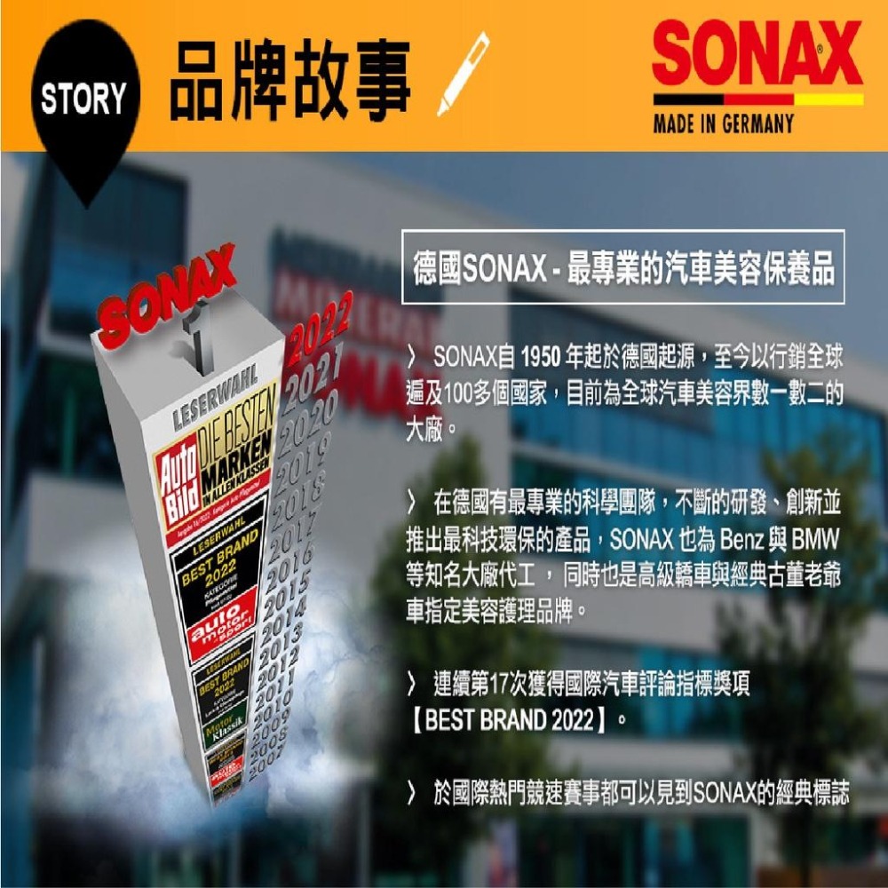 原裝進口➣ 德國 SONAX 舒亮 滋潤保養乳 320ml 內裝 配件 防塵 防褪色 保養 清潔 亮麗 清香-細節圖6