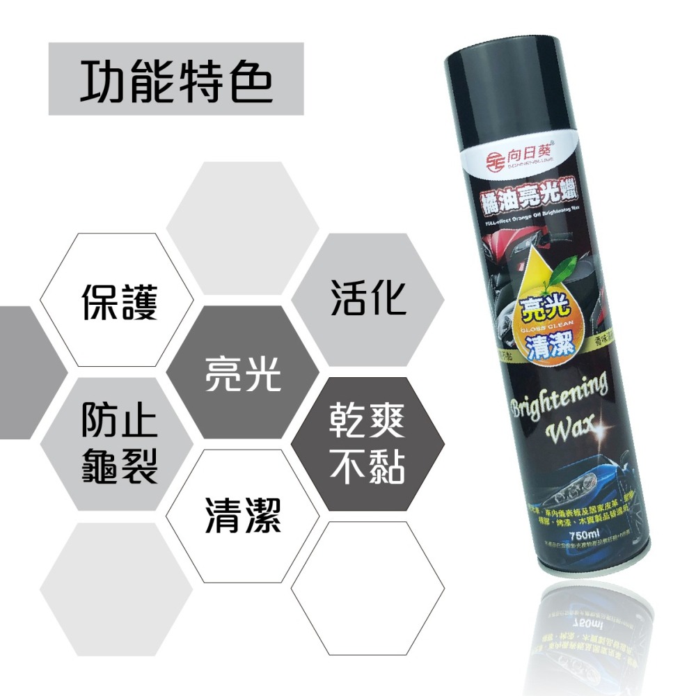 台灣現貨➣ 向日葵 橘油亮光蠟 750ml 亮光 清潔 保養 汽車 機車 噴蠟 傢俱 不刺鼻 不沾手 【市面唯一不黏膩】-細節圖2