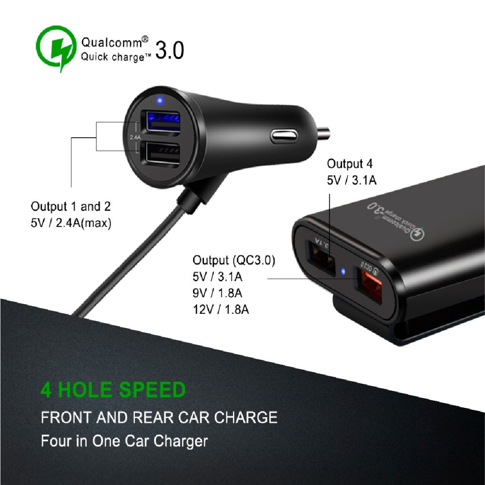 台灣現貨➣ QC3.0快充4USB延長線 汽車前後座車充 4USB 延長線 快充 8A 線長1.8米 車充 插座擴充-細節圖2