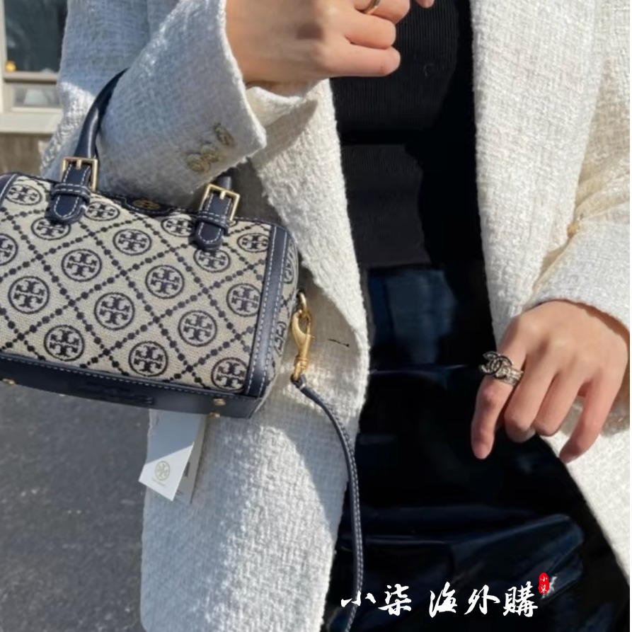 TB波士頓包枕頭包Monogram印花刺繡tory burch女包酒桶包-細節圖2