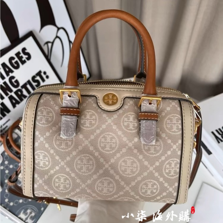 TB波士頓包枕頭包Monogram印花刺繡tory burch女包酒桶包-細節圖4