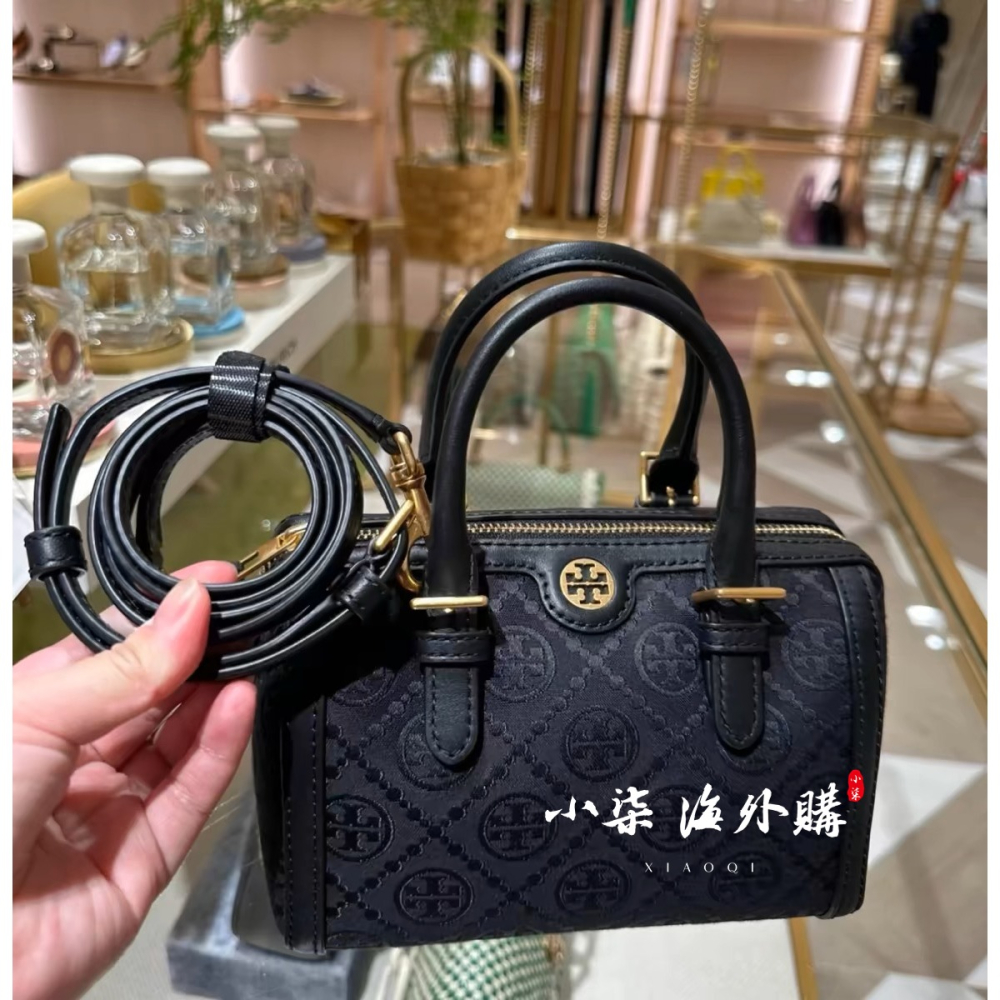 TB波士頓包枕頭包Monogram印花刺繡tory burch女包酒桶包-細節圖5