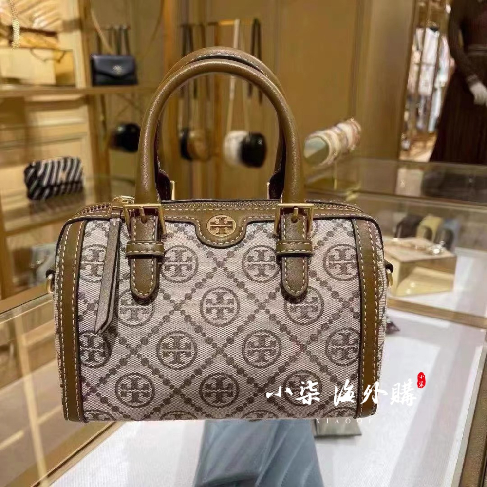 TB波士頓包枕頭包Monogram印花刺繡tory burch女包酒桶包-細節圖6