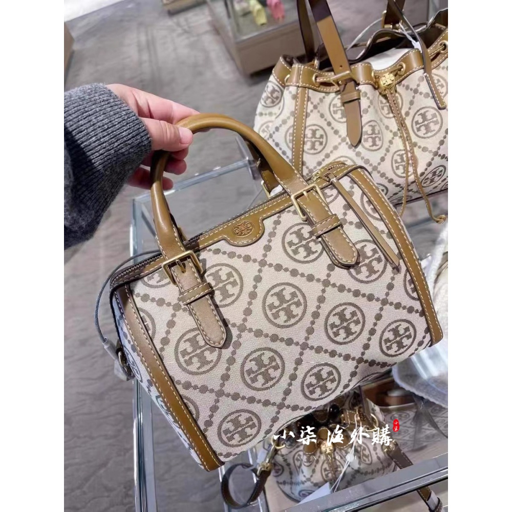 TB波士頓包枕頭包Monogram印花刺繡tory burch女包酒桶包-細節圖8