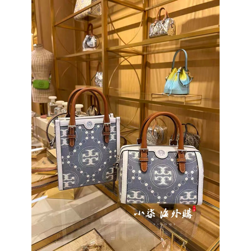 TB波士頓包枕頭包Monogram印花刺繡tory burch女包酒桶包-細節圖9