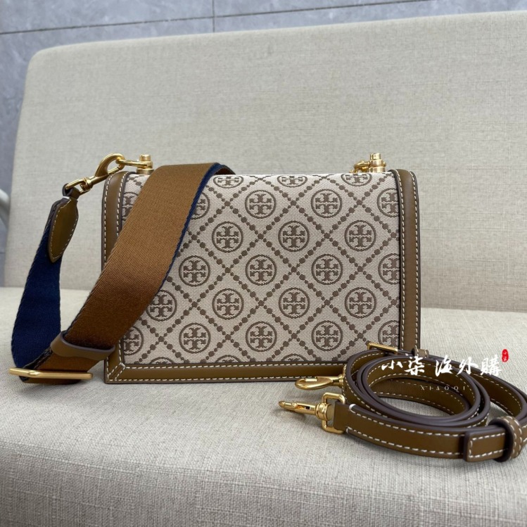 Tory Burch/湯麗柏琦 TB女包 T MONOGRAM  帆布刺繡印花肩背包 單肩包 風琴包 2條肩帶-細節圖2