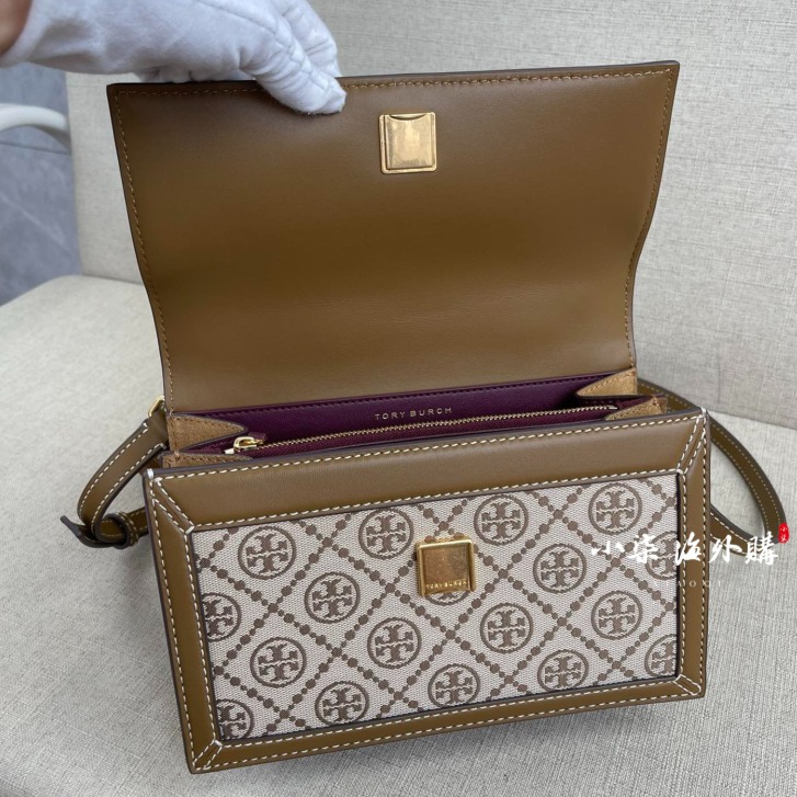 Tory Burch/湯麗柏琦 TB女包 T MONOGRAM  帆布刺繡印花肩背包 單肩包 風琴包 2條肩帶-細節圖7
