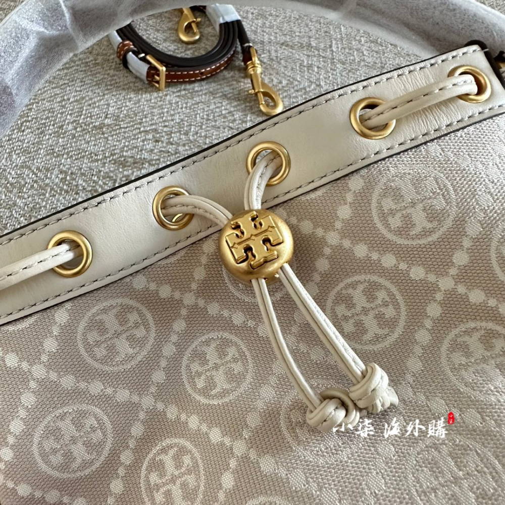 實物拍攝 海外購 TORY BURCH TB 專櫃款 迷你 深藍 印花 T MONOGRAM 水桶包 側背包 TB女包-細節圖4