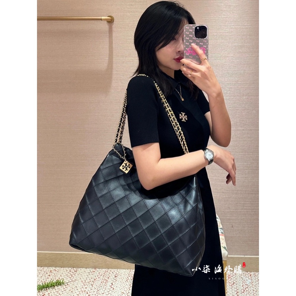 TB美國🇺🇸女包 Tory Burch/湯麗柏琦 TB女包  菱格羊皮 鏈條單肩包 垃圾袋 小羊皮垃圾包-細節圖6