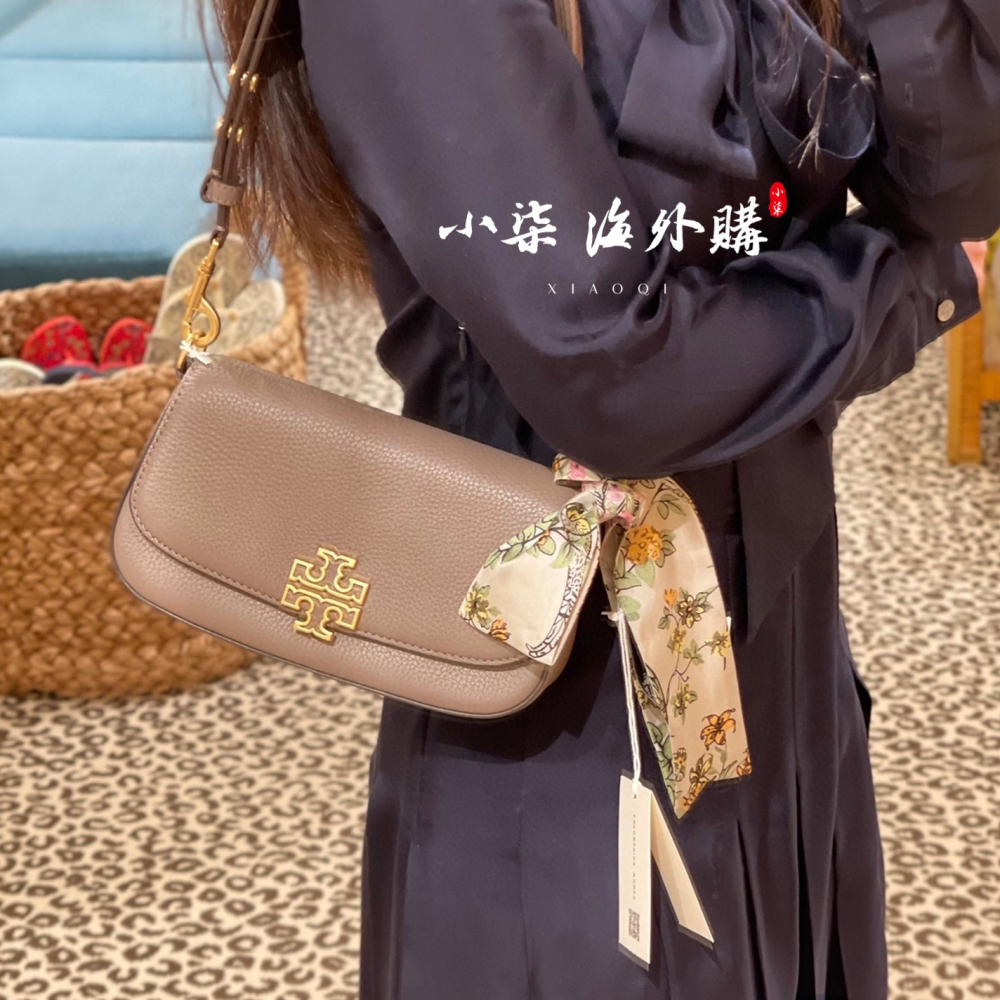 Tory Burch/湯麗柏琦 TB女包 真皮 荔枝紋  腋下包 Britten法棍包 時尚單肩包-細節圖3