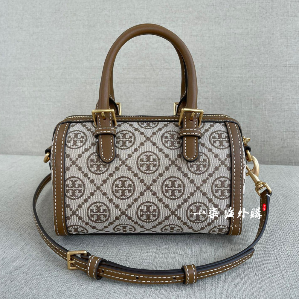 Tory Burch/湯麗柏琦 TB經典款老花 焦糖色 大款波士頓包 斜背包 枕頭包-細節圖2