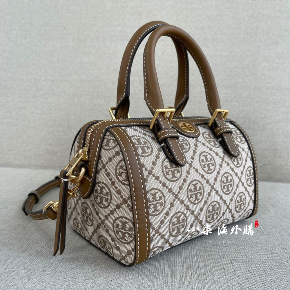 Tory Burch/湯麗柏琦 TB經典款老花 焦糖色 大款波士頓包 斜背包 枕頭包-細節圖3