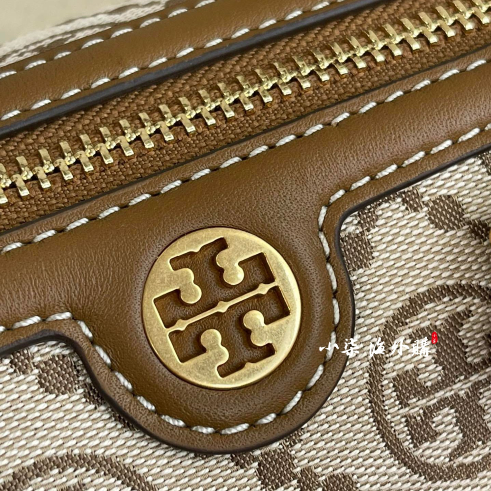 Tory Burch/湯麗柏琦 TB經典款老花 焦糖色 大款波士頓包 斜背包 枕頭包-細節圖5