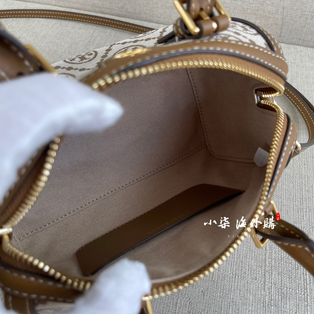 Tory Burch/湯麗柏琦 TB經典款老花 焦糖色 大款波士頓包 斜背包 枕頭包-細節圖6