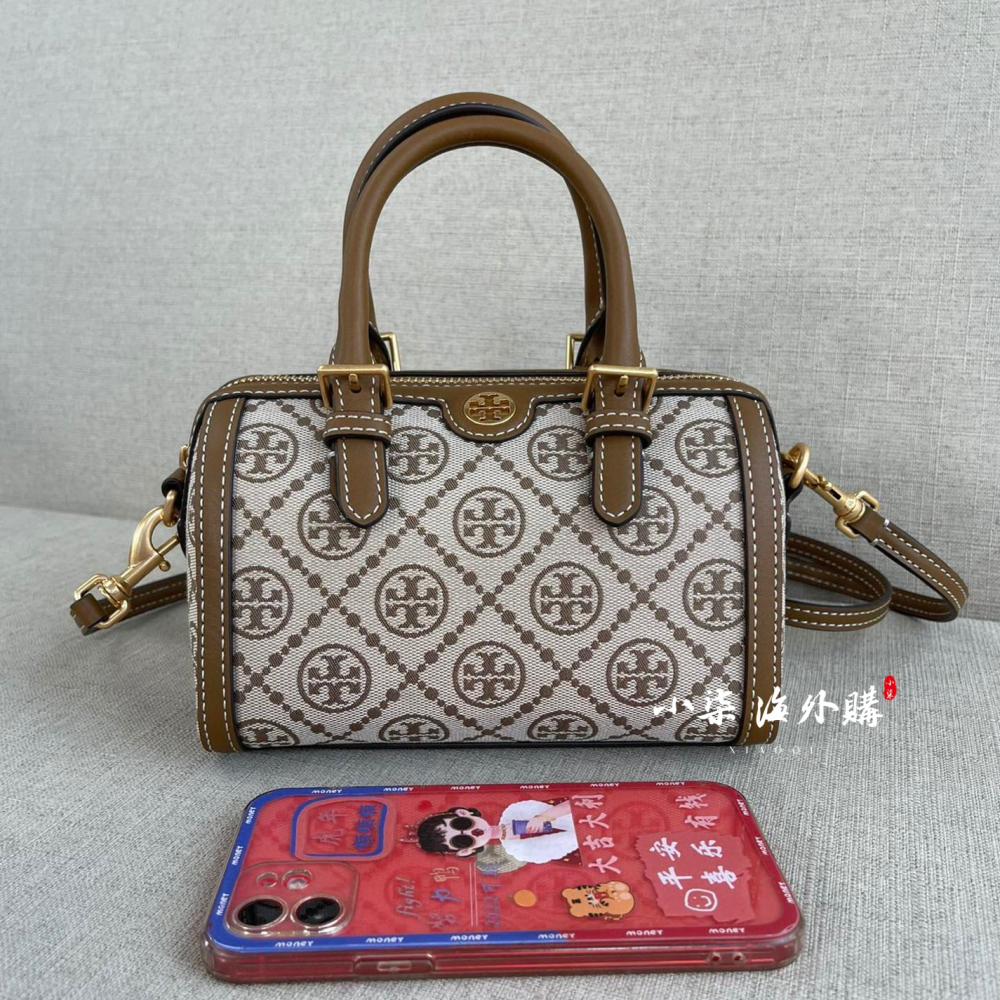Tory Burch/湯麗柏琦 TB經典款老花 焦糖色 大款波士頓包 斜背包 枕頭包-細節圖7