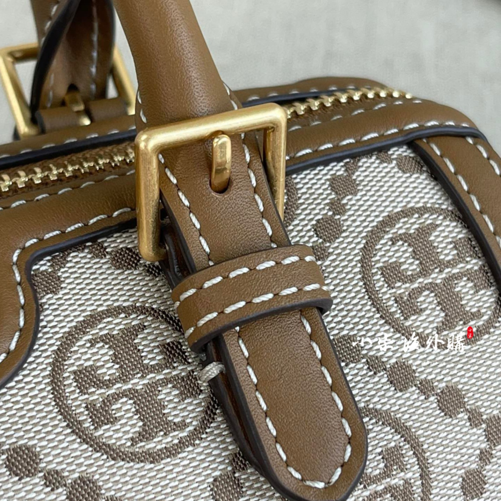 Tory Burch/湯麗柏琦 TB經典款老花 焦糖色 大款波士頓包 斜背包 枕頭包-細節圖8