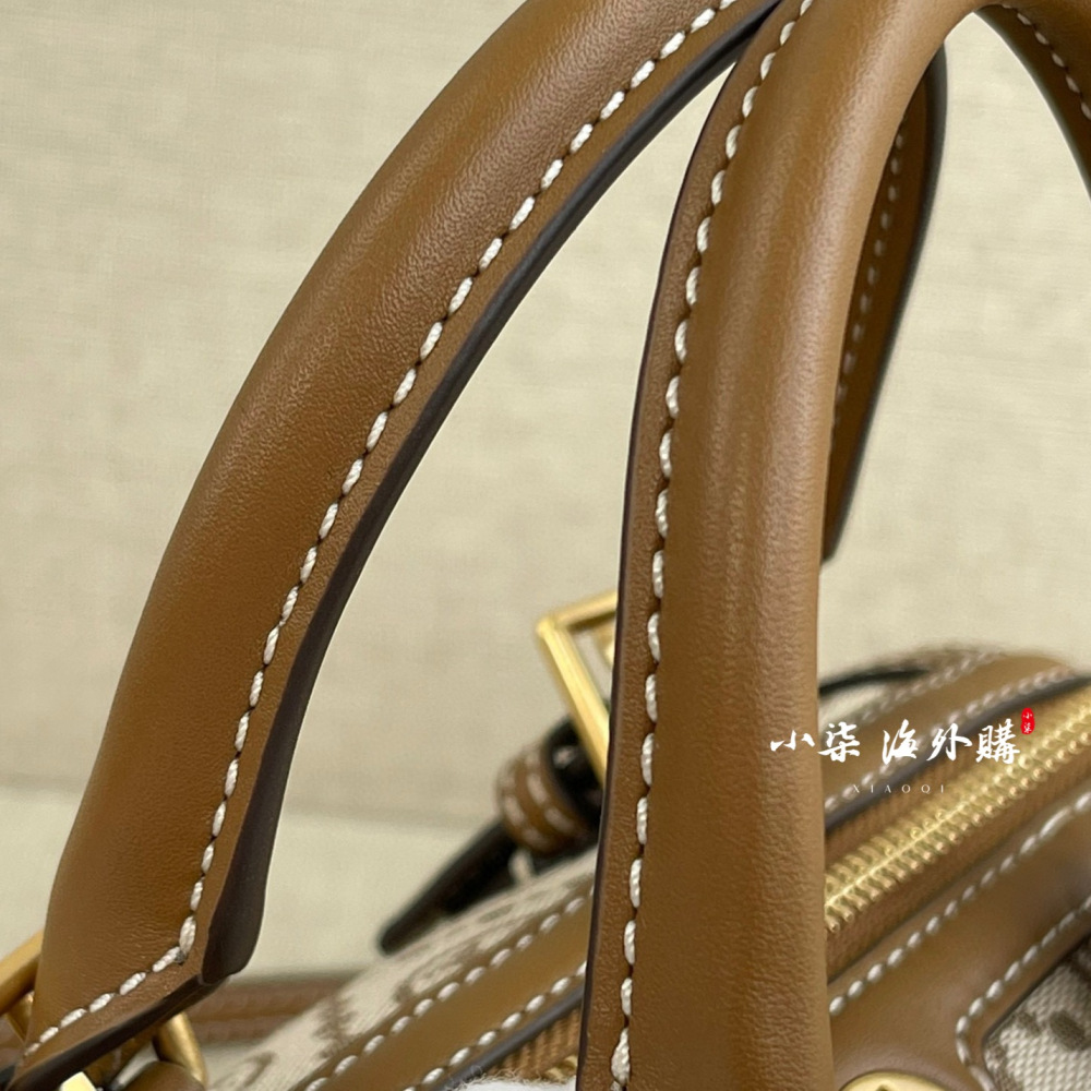 Tory Burch/湯麗柏琦 TB經典款老花 焦糖色 大款波士頓包 斜背包 枕頭包-細節圖9