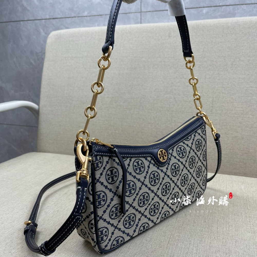 實物拍攝Tory Burch 經典老花 腋下包 斜背 手提 肩背 TB女包 JACQUARD STUDIO BAG-細節圖4