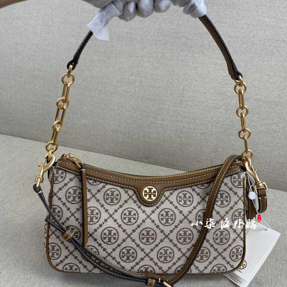 實物拍攝Tory Burch 經典老花 腋下包 斜背 手提 肩背 TB女包 JACQUARD STUDIO BAG-細節圖8