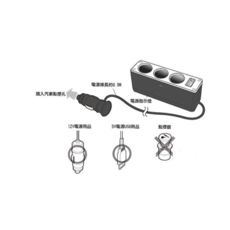 1分3點菸器 車充 分接 全新品 1拖3 車充 行車記錄器擴充-細節圖2