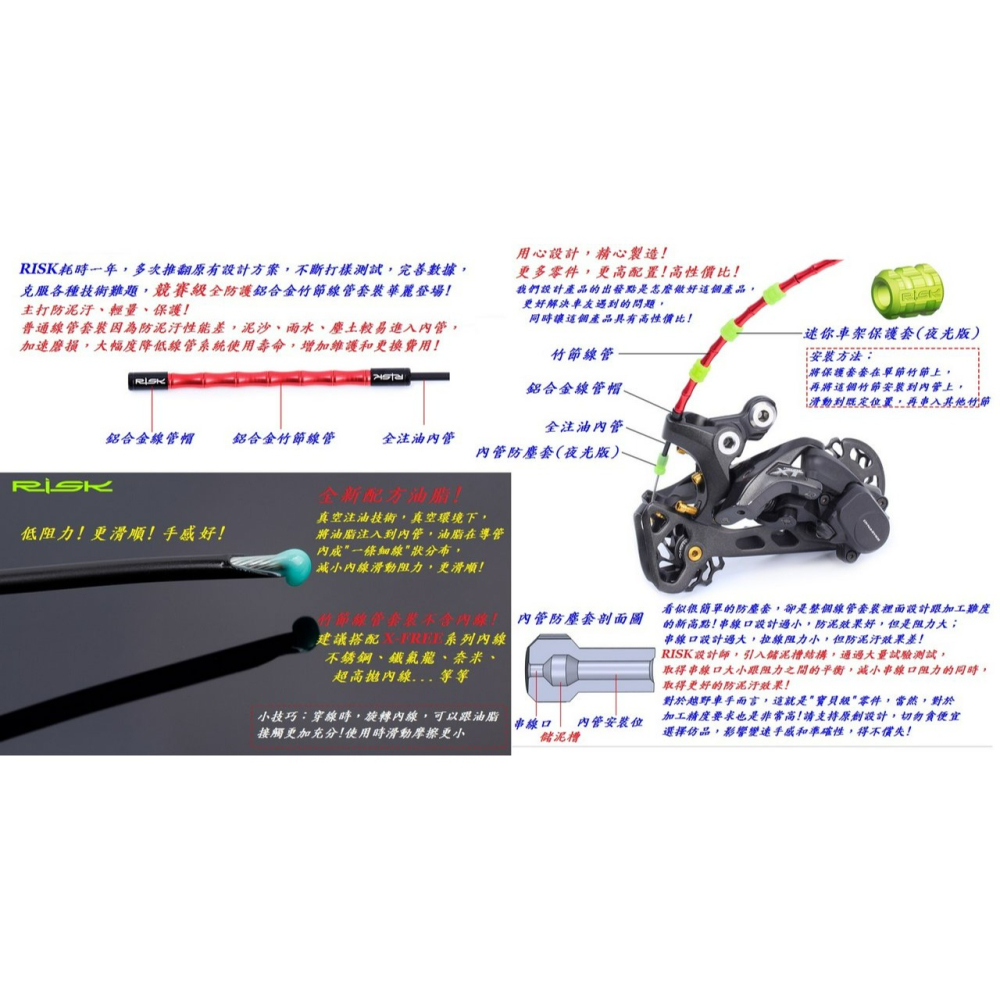 鋁合金套裝竹節線管 RISK自行車 公路車 登山車 竹節管補充套件 竹節式 魚骨 線管 變速外管 剎車外管 煞車線管-細節圖2