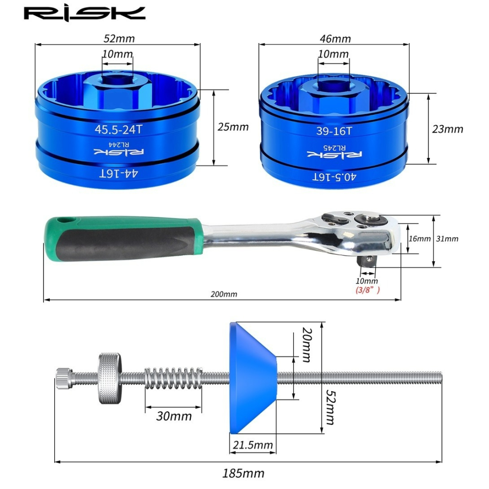 RISK 45.5mm螺紋BB中軸拆裝工具 40.5mm中軸套拆裝工具中空軸防脫落裝置中飛3/8棘輪扳手BB拆卸套筒維修-細節圖5