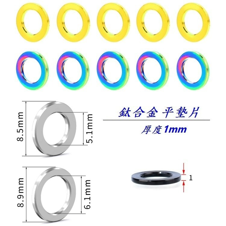 全鈦合金RISK TC4墊片 M5 M6鈦合金墊圈 1mm厚度鈦合金法司 適用5mm 6mm螺絲 鋁合金不銹鋼可參考-細節圖2