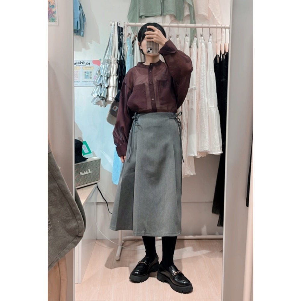 側腰綁帶西裝七分裙-細節圖5