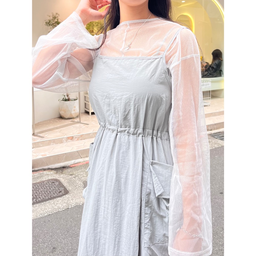 收腰花苞工裝連身裙-細節圖5