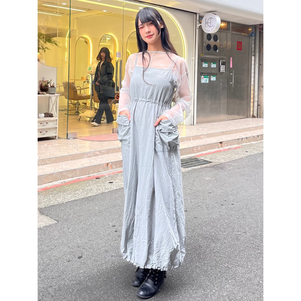 收腰花苞工裝連身裙-細節圖6