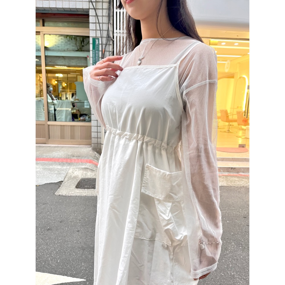 收腰花苞工裝連身裙-細節圖9