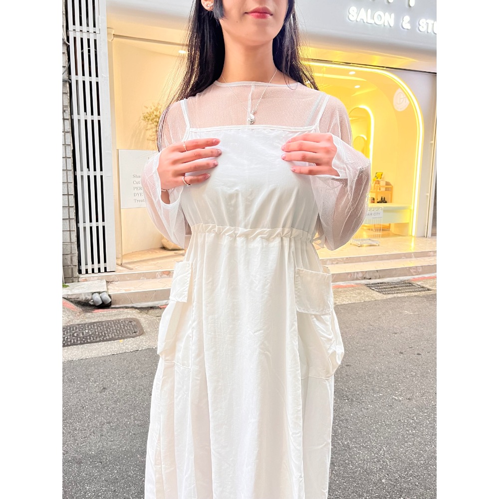 收腰花苞工裝連身裙-細節圖10