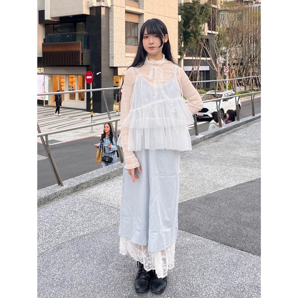 不規則荷葉網紗背心-細節圖2