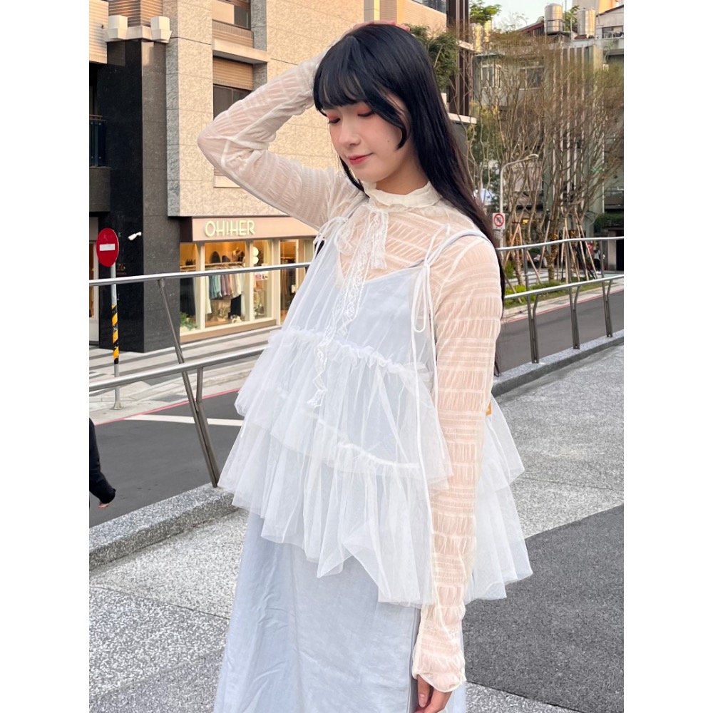 不規則荷葉網紗背心-細節圖3